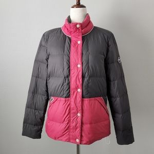 Puffa Original Down & Feather Quilted Jacket, Pink & Dark Taupe, Size Large